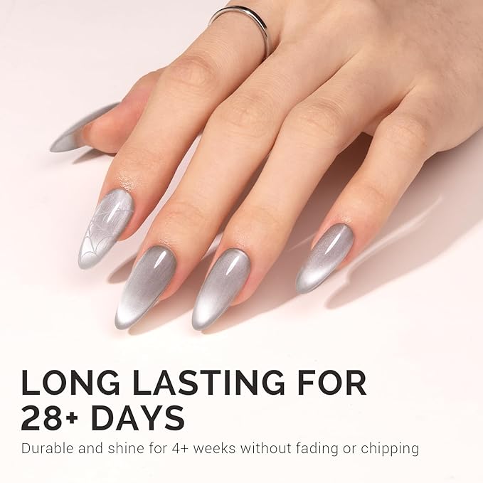 MelodySusie Glass Cat Eye Gel Nail Polish, Light Gray Glitter Holographic Magnetic Nail Polish with Magnet, 0.5 Fl Oz UV Nail Polish for Nail Art Manicure Salon DIY at Home B5080