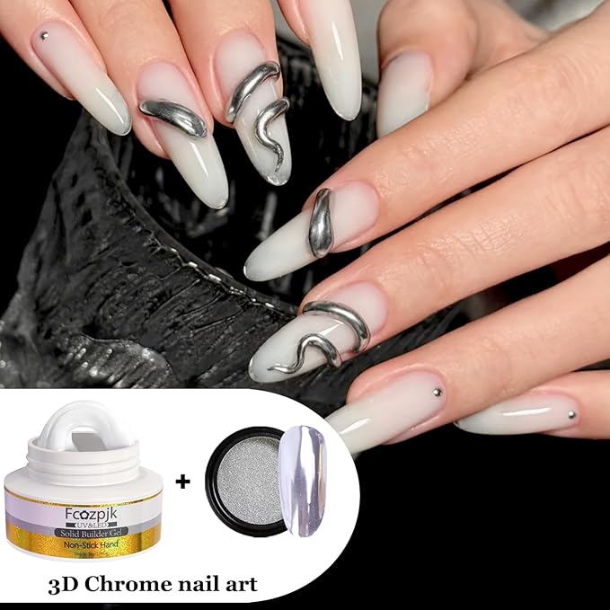 White 3D Sculpting Gel for Nails, 30g Solid Builder Nail Gel with Silicone Carving Pen Gold Silver Chrome Powder Non-sticky Hand Hard Gels Sculpture Modeling Design DIY Home Manicure Salon