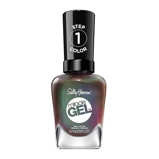 Sally Hansen Miracle Gel Salon Quality Nail Polish | Gel-Like Formula, Two-Step System, No UV Light Needed, Long Lasting | Opaque, Metallic | 841 Hollaa-Gram | Multichrome Brown Nail Polish
