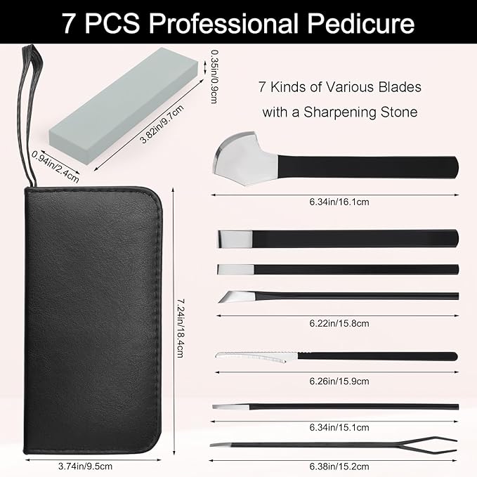 Segbeauty 7pcs Ingrown Toenail Removal Kit, Professional Pedicure Tools for Feet, Callus Shaver Cuticle Remover Kit with Storage Bag, Foot Corn Remover Home Pedicure Knife with Knife Sharpener Stone