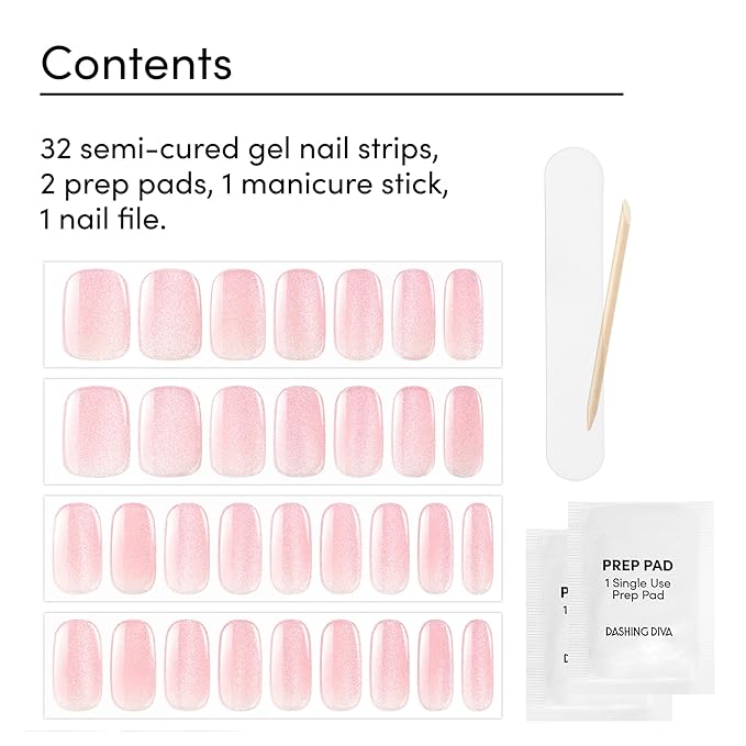 Dashing Diva Glaze Effects Nail Strip Set - Ballerina Blush - Long Lasting, Chip Resistant, Semi-Cured Gel Nails - 4-Piece Manicure Set with 32 Strips