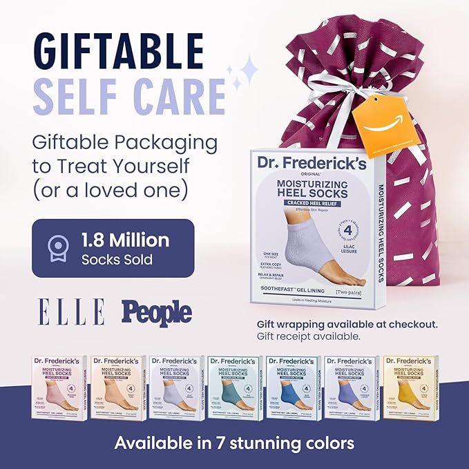 Dr. Frederick's Original Moisturizing Fuzzy Heel Socks for Dry Cracked Heels Treatment - Infused with Olive Oil, Jojoba Oil and Vitamin E - 2 Pairs - Stocking Stuffers for Adults - Lilac Leisure