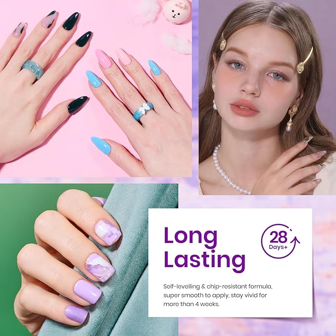 beetles Spring Gel Polish Set - 32 Colors Purple Orange Red Brown Black White Blue Nude Green Gel Polish Set All Seasons Kit with Base Top Coat UV LED Needed Gifts for Women Fingertips Canvas