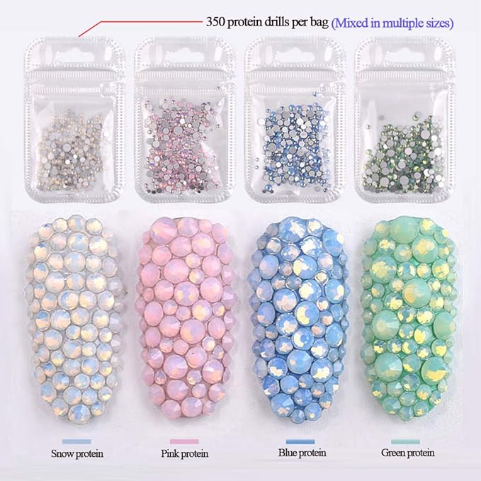 4pack Nail Polish Shine Opal Rhinestone 3D Nail Art Rhinestone Kit Crystal Diamond Rhinestone and Nail Decoration Gem Stone Pink White Blue Green Nail Jewelry Crafts DIY