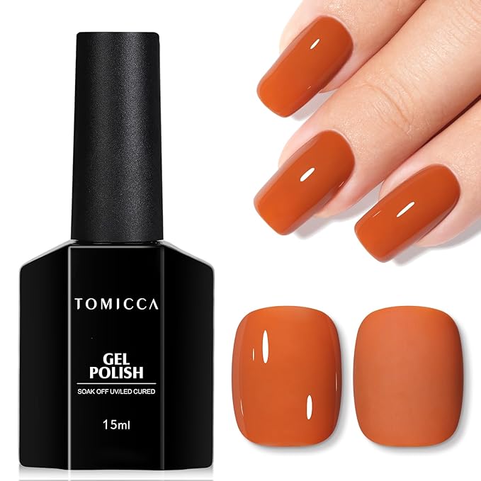 TOMICCA Gel Nail Polish, Dark Orange Gel Polish Autumn Winter, Long Lasting, High Gloss, Soak Off UV LED Nail Polish for DIY Home Salon Manicure Nail Art