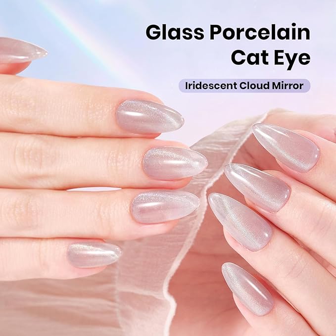 Beetles Stay Shining Silver Cat Eye Gel Nail Polish - 15ML Silver Glitter Cat Eye Gel Polish Rainbow Glow with Magnet Soak Off UV Salon DIY Manicure Iridescent Cloud Mirror Collection Gift for Women