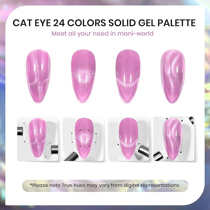 ABAC Solid Gel Cat Eye Polish Set,24 Colors Magnetic Nail Gel Winter Shades with Glitter,No-Drip Cat Eye Gel Polish Kit for Stunning Magnetic Effect