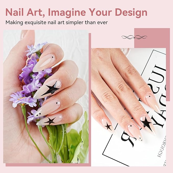 JODSONE Gel Nail Kit Long Almond Nail Tips 480PCS Mini Rechargeable Nail Lamp Pre Shaped Clear Full Cover Fake Nails Tips with Nail Glue & Top Coat U V LED Curing Lamp DIY Manicure Gifts for Women