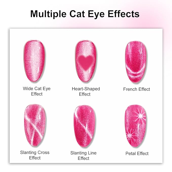 5-in-1 Cat Eye Nail Magnet Tool with Heart Shape, Magnetic Nail Art Pen Stick for 3D Cat Eye Gel Polish, DIY Nail Art Design, Salon and Home Manicure Supplies