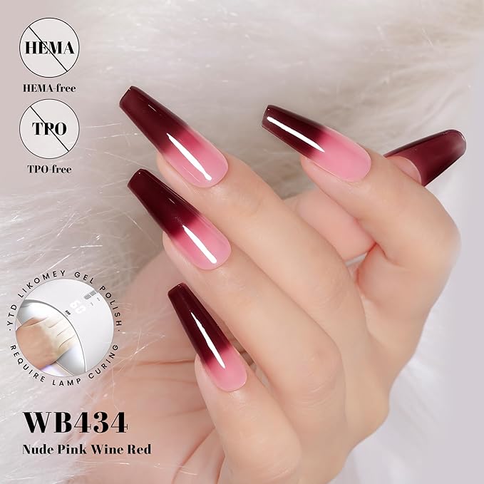 YTD Likomey Color Changing Gel Nail Polish,15ml Nude Pink To Burgundy Red Mood Temperature Change Colors UV Varnish,Fall Winter Thermal Manicure,HEMA Free TPO Free,WB434