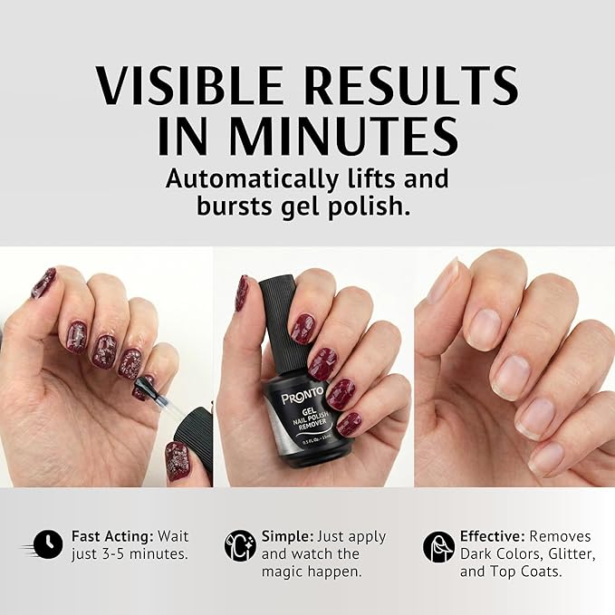 Pronto Quick Peel Off Gel Nail Polish Remover - Fast Acting, No Soaking, Salon Quality for Nail Glue & Polish Removal - Easy, Peel Off Magic in 3-5 Minutes, Friendly Formula for Salon-Quality Results