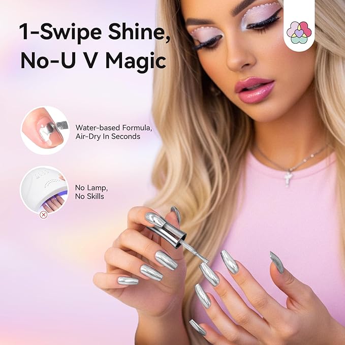SAVILAND Silver Metallic Nail Polish: 15ml Chrome Nail Polish No UV Lamp Needed Mirror Gel Nails Polish Metal Blooming Gel Polish Air Quick Dry Spreading Effect Nails Art Design