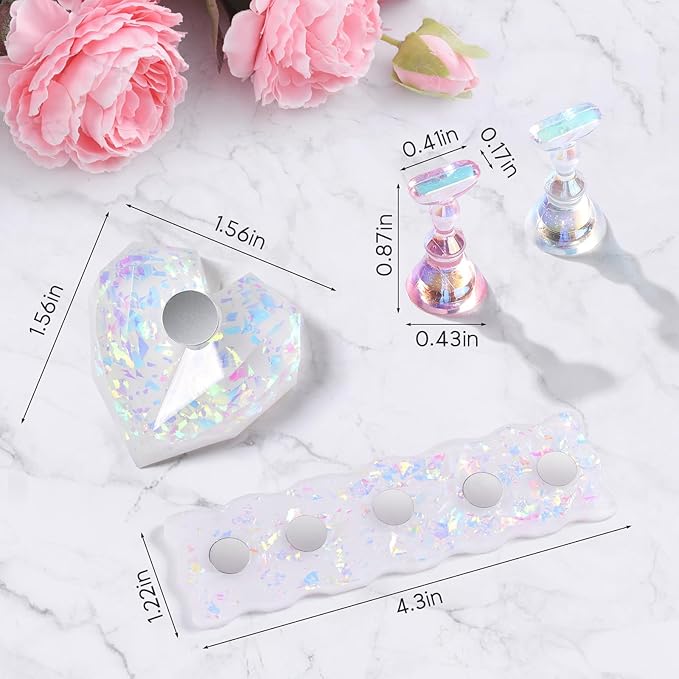 Etercycle Nail Stand, 2 Set Nail Holder For Painting Nails, Magnetic Press On Nail Kit Nail Tech Must Haves Practice Acrylic Nail Art Tools for Home DIY Salon Nails Display with 96 Pcs Sticky Putty