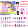 EBANKU 144 Pcs Press on Nail for Kids, Flowers Pattern Fake Nails for Kids Colorful Press on Nail Short Artificial False Nail Kits for Nail DIY