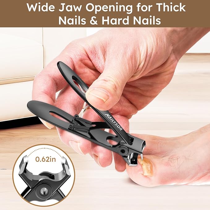 Upgrade Ultra Wide Jaw Opening Nail Clippers for Thick Nails, Long Handled Toenail Clippers for Seniors Thick Toenails, Large Angled Head Sharp Cutters, Fingernail Clippers with Catcher for Men Women