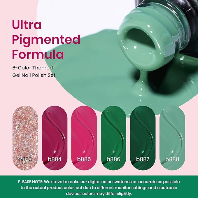 Beetles Gel Nail Polish Set, Burgundy Purple Red Green Glitter Gel Polish Soak Off Nail Art Beauty Gift Set for Women