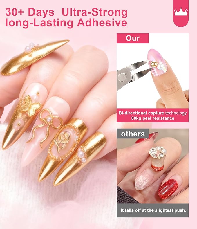 Multifunctional 15g Pearl 3D Sculpting Nail Gel,Easy Operation No Wipe Craving 5D Embossed 3D Nail Gel for Carving,Molding and Painting Nail Art Designs,Rhinestone Glue for Beginners Gems De