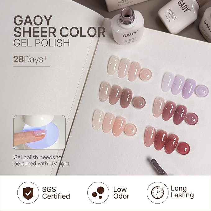 GAOY Neutral Jelly Gel Nail Polish of 6 Milky Nude Purple Soft Colors for French Manicure and Salon Nail Art