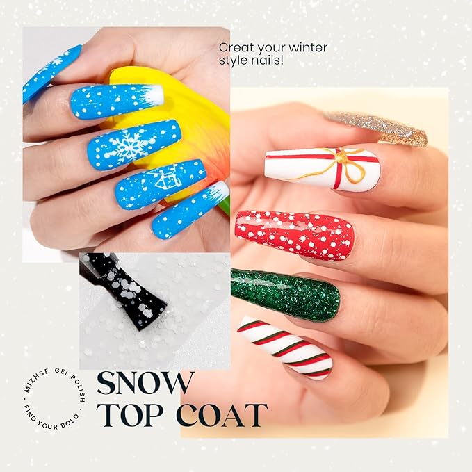MIZHSE White Spot Gel Nail Polish, Snow Gel Polish Winter Style Snowflake Effect Soak Off UV LED Gel Polish Home Manicure Nail Art Salon 10ml