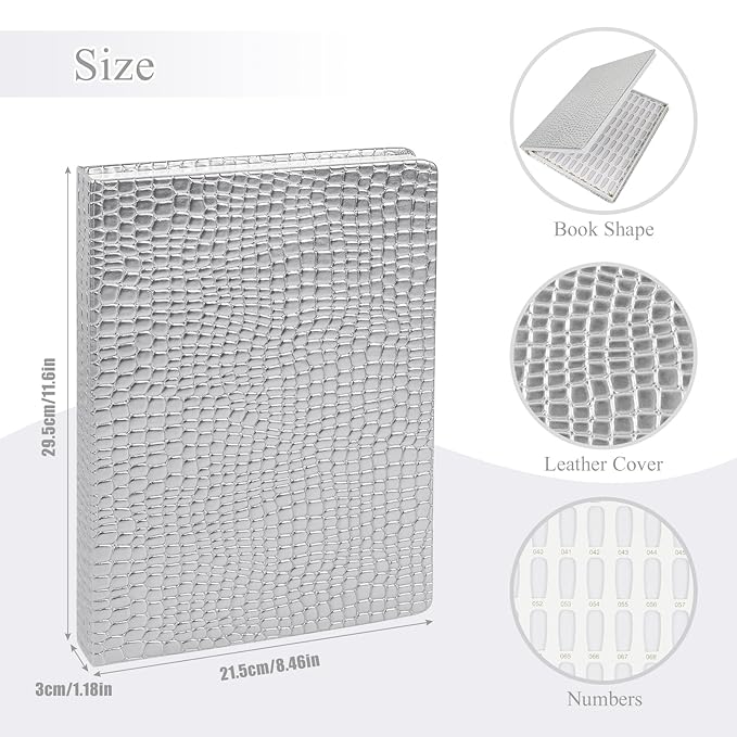 216 Colors Nail Display Chart, Nail Gel Polish Organizer Color Card with 240 False Nail Tips, Nail Color Display Book Chart Salon Nail Supplies Sample Chart Tool Set Nail Swatch (Silver, 1 Pack)