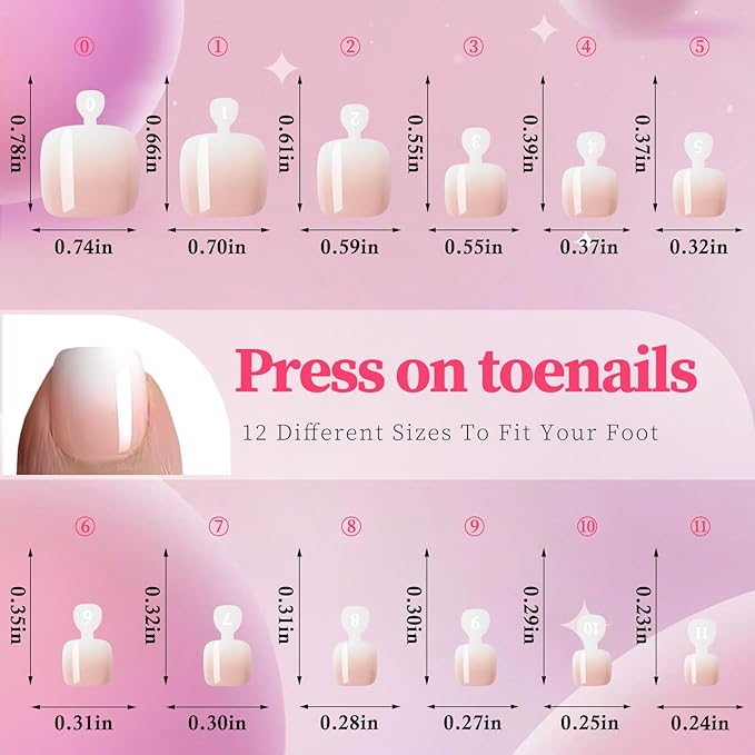 AddFavor 240pcs Ombre Press on Toenails for Women Fake Toe Nail Press ons False Toe Nail Tips Press ons Fake Toenails Press on Toe Nails for Women with Glue and Adhesive Tabs