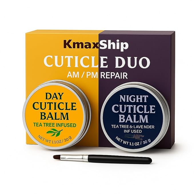 Tea Tree Oil Cuticle Balm Day & Night Set, Moisturizer for Dry Damaged Cuticles, Cuticle Cream & Butter with Applicator Brush, 1.1 Oz 2 Pack