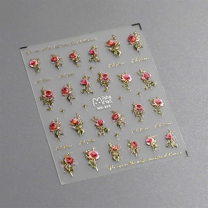 Dedyel Rose Nail Art Stickers 3D Floral Nail Decals Valentine Bridal Nail Art, Rose Design Self-Adhesive Nail Stickers for Women Girls DIY Nail Decoration