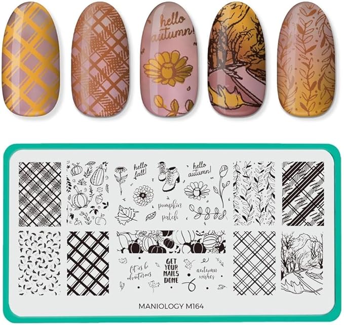 Maniology Autumn Wishes Nail Stamping Plate | Fall-Themed Designs & DIY Manicures – Reusable, Rectangular Stainless Steel Nail Art Template