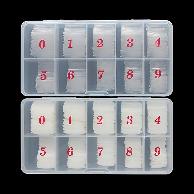 Full Cover Acrylic False Nail Tips, 1000PCS Fake Nail Shape Artificial False Nails Tips 10 Sizes with Case for Nail Art Salons (Clear+Natural)