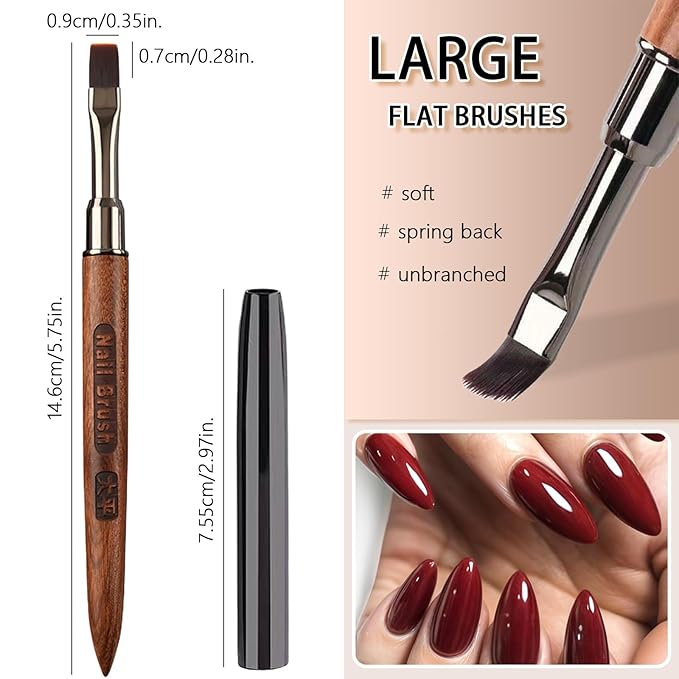 Wood Flat Nail Clean Up Brush, Cleaning Polish Mistake On The Cuticles, Nails Art Flat Brushes for Builder Gel | French Tips | Salon & Home Use | Nail Artists & DIY Enthusiasts