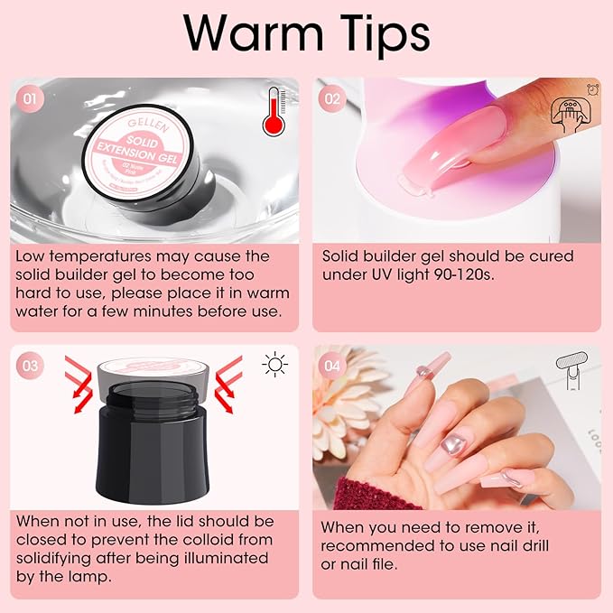 Gellen Light Pink Gel Builder for Nails Colored, Non-stick 3D Carving Gel for Nail Art, U V LED Nail Extension Art Buildergel