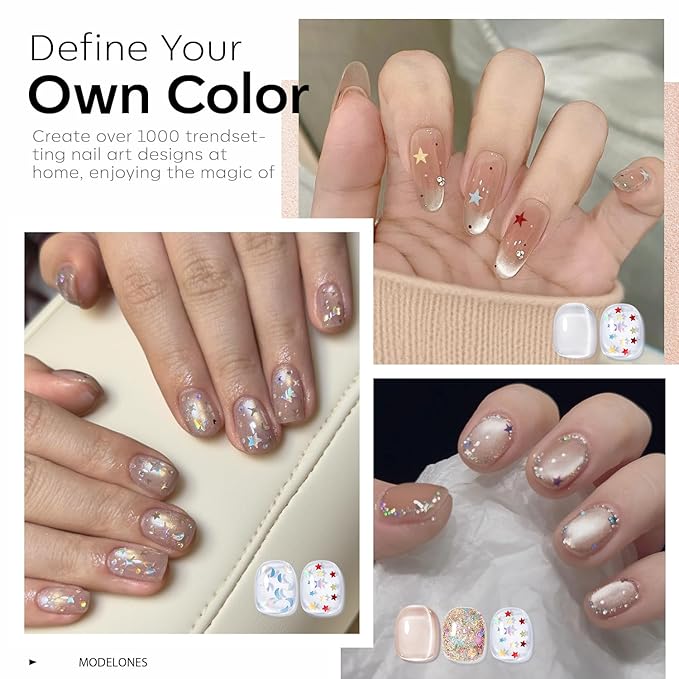 Modelones Gel Nail Polish Set, 6 Colors 2026 Nude Brown Sliver Cat Eye Gel Polish Creative Stars Moon Shape Glitter Nail Polish with Magnet& Wooden Stick All Seasons Soak Off LED Manicure Kit DIY Gift