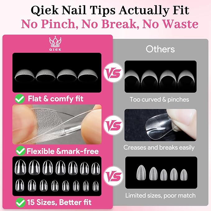 Short Oval Fake Nail Tips - 15 Sizes 240 PCS Clear Half Matte Press On False Nail Tips Pre-shaped Soft Full Cover Gel Nail Tips Extensions Thick Long Lasting for DIY Beginners & Salon Manicure