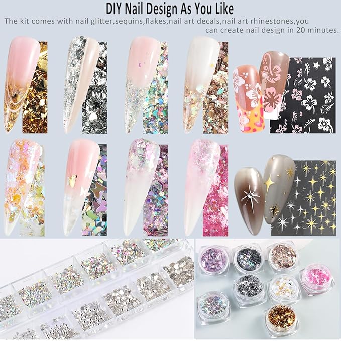 Poly Gel Nail Kit with UV Light, 12 Colors Builder Gel Nail Extension Kits for Beginners with Everything, Dual Nail Forms Slip Solution Chunky Glitter Poly Gels Nails Art Design Starter Set