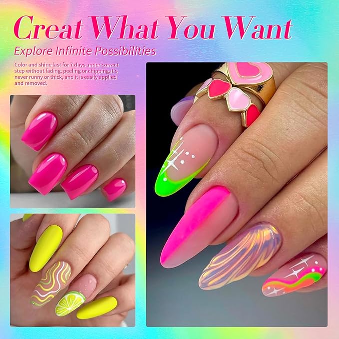 Born Pretty Neon Nail Polish Set, 15 Colors Spring Summer Nail Polish Quick Dry Nail Polish Kit Hot Pink Yellow Green Blue Neon Nail Lacquer Manicure Set for DIY Nail Art Salon Home Gift