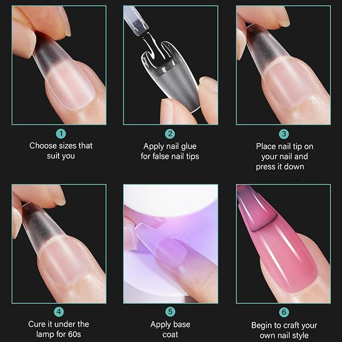 3 Shapes Soft Gel Nail Tips Almond Square Coffin Kit, Pre-buff Inner & Full Matte Surface Acrylic Etch X False Nail 12 Sizes 360Pcs, Clear Press On Nails for Extension Manicure Daily Nail Art, BlueZOO