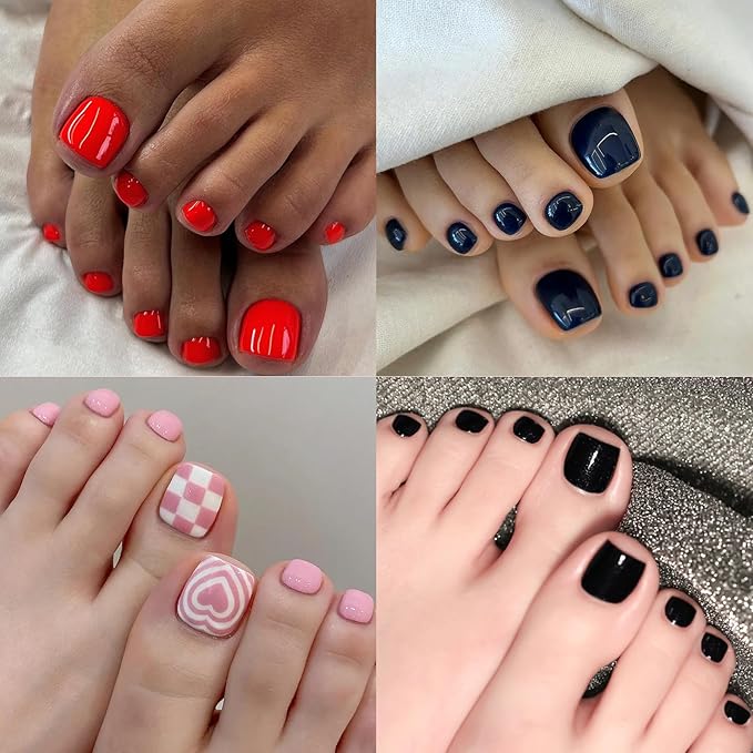 AddFavor Press on Toenails for Women, 576pcs Toe Nail Press ons Short Square Fake Toenails Acrylic Toe Nails Press on 24 Colors for Women