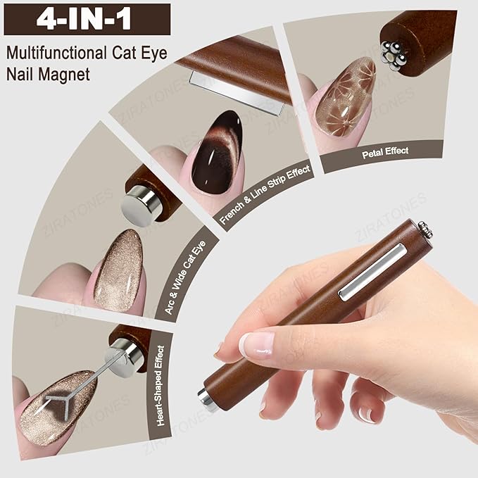 3 in 1 Nail Magnet, Multifunctional Cat Eye Gel Nail Polish Magnet Pen, 3D Magnetic Nail Polish Stick for Home DIY, Salon, Studio, Nail Art Design Tools