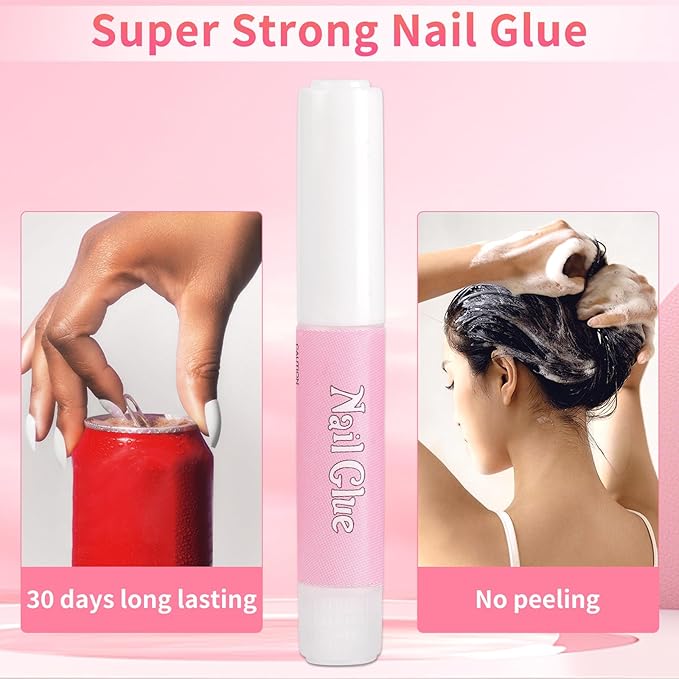 TADOPRO 28Pcs Nail Glue & Remover Set, 20Pcs Press on Nail Glue Strong 2Pcs 10ML Nail Glue Remover with 3 Cuticle Pusher 2 Nail File Easy to Apply Nail Tips & Acrylic Fake Nails Quick Drying Adhesive