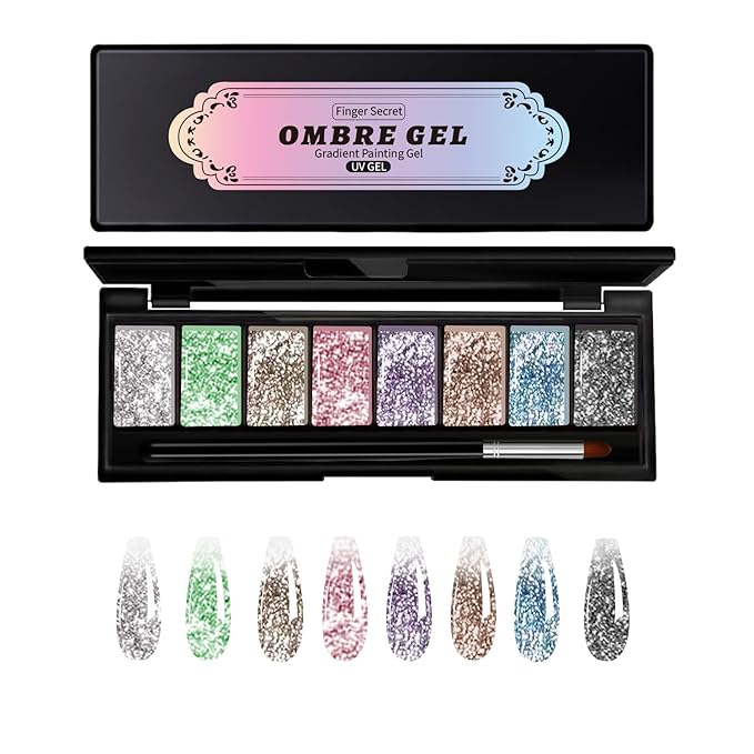 Finger Secret 8 Colors Ombre Gel Pat Nail Polish Set,Ombre Pigment for Nails, Pat Painting Gradient Blooming Gel with 50Pcs Nail Sponges for 13D Gels Nail Art can be Painted in Salon or Home Use