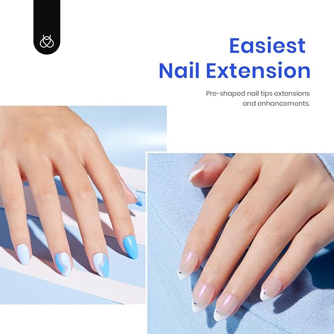 Beetles Gel Nail Kit Almond Short, 500Pcs Pre Shaped Clear Extra Short Almond Gel Nail Tips Easy Nail Extension Set with 5 in 1 Multifunctional Nail Glue Base Uv Led Nail Lamp Nail Art Gifts for Women