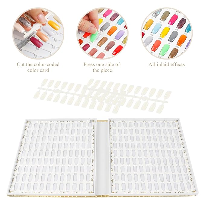 216 Colors Nail Display Chart, Nail Gel Polish Organizer Color Card with 240 False Nail Tips, Nail Color Display Book Chart Salon Nail Supplies Sample Chart Tool Set Nail Swatch (Gold, 2 Pack)