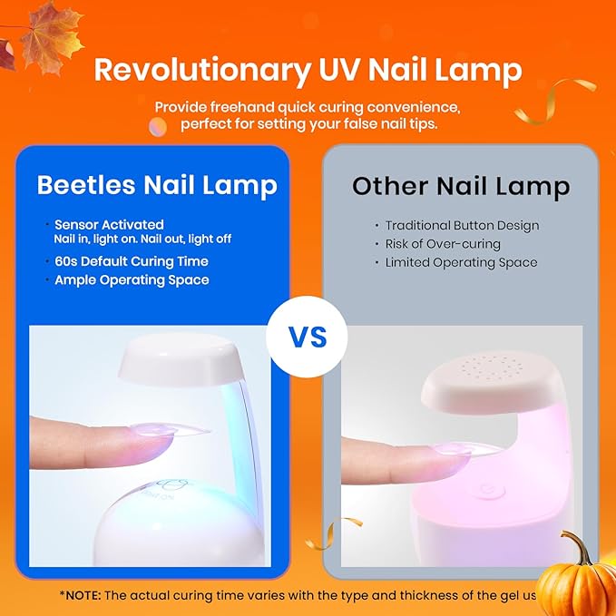 Beetles Gel Nail Kit Etch-X, Almond Short, 576pcs 12 Sizes, with Dehydrator and Primer, Solid Glue Mini Lamp, Pre-Etched Half Matte Acrylic Nail Kit Fake Nail for Home DIY Extension Set