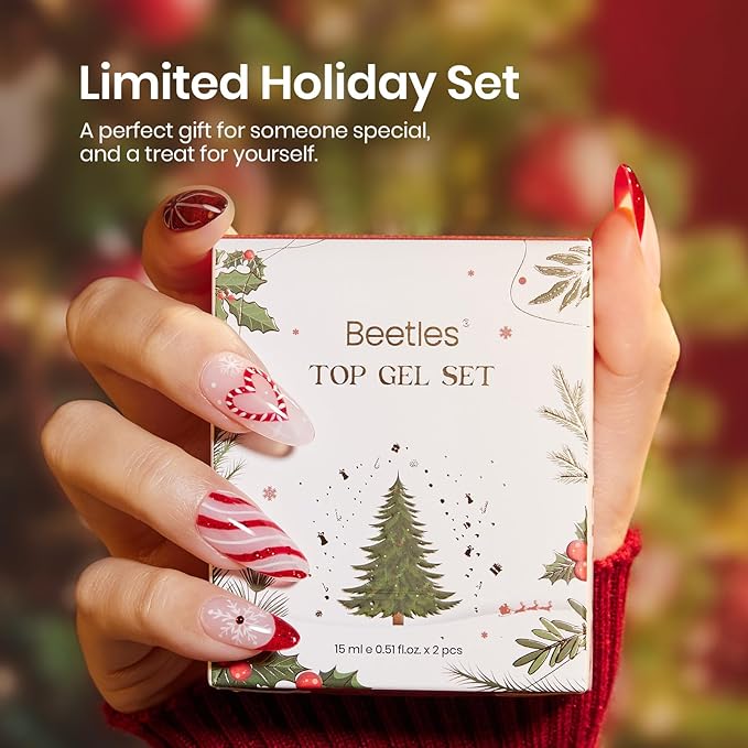 Beetles Gel Top Coat Set, 2Pcs 15ml Top Coat Gel Nail Polish No Wipe Long Lasting Shining Glossy Manicure Soak off U V Lamp Needed Nail Art Design Gifts for Women