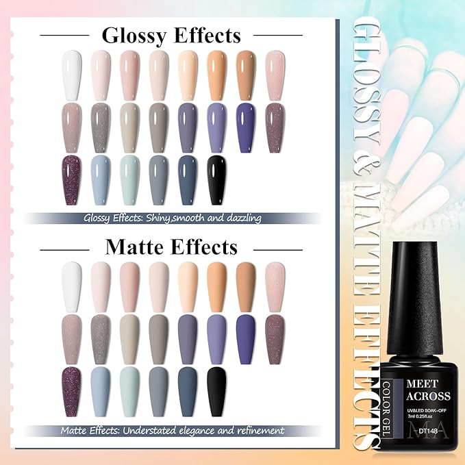 MEET ACROSS Nude Gel Nail Polish Kit 22 Colors Gel Polish Set Skin Tones Neutral Gray Purple Series Soak Off Uv Led Lamp Gel Nail Kit DIY Nail Art Salon Home Gift 30Pcs