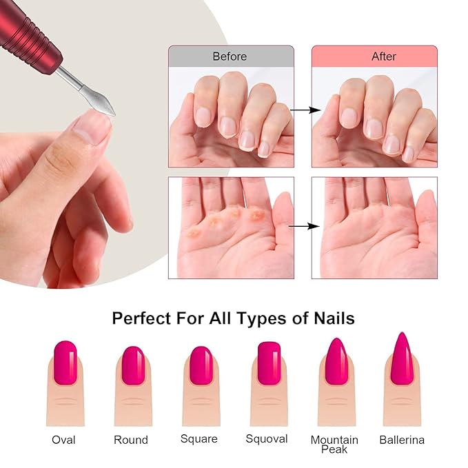 PELCAS Electric Nail Drill, Cordless LCD Nail File Kit 5 Adjustable Speeds 20000RPM Drill Nails Machine for Acrylic, Gel Nail, Manicure Pedicure Grinder Tool