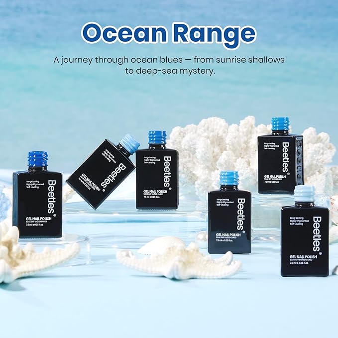 Beetles Blue Gel Polish Set Gel Nail Polish 6 Colors Light Baby Dark Navy Blue Soak off Uv Led Lamp Needed Manicure DIY Home Gifts for Women Ocean Range