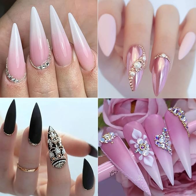 HNUIX Small Nail Beads - Gold Silver Rose, 3D Multi Size, Round, Mini Metal Steel Beads Nail Charms, Caviar Accessories for Acrylic Nails, Manicure DIY Crafts Decorations