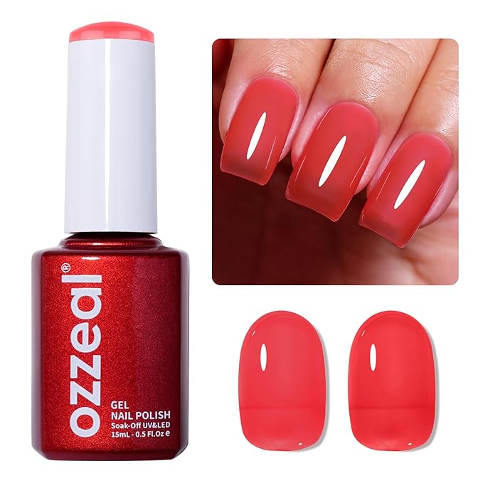 Jelly Gel Polish, Light Red Jelly Nail Gel Polish Translucent Spring Summer Sheer Soak off UV LED for Nail Art DIY Manicure 0.5 Fl Oz