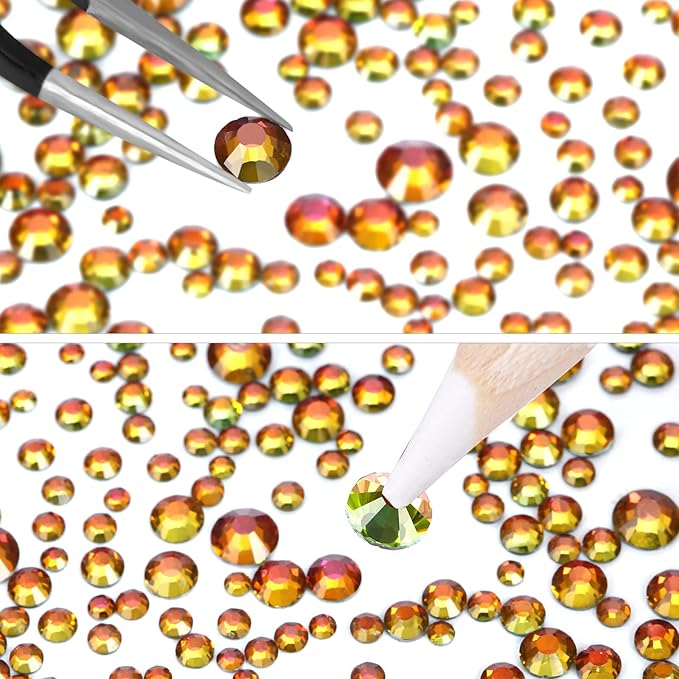 4240Pcs Red Flame Flatback Rhinestones 6 Sizes Crystal Diamonds for Nail Art Crafts Clothes Shoes with Tweezers and Picking Pen